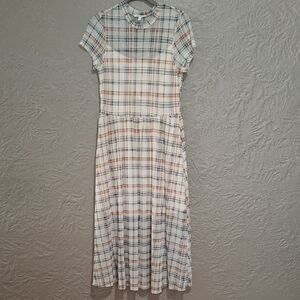 AUW Women's Orange Pleated Midi Sundress with Peter Pan Collar Size L